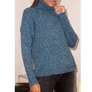 NEW Lulu’s Let's Talk Cozy Oversized Turtleneck Sweater Blue Multi